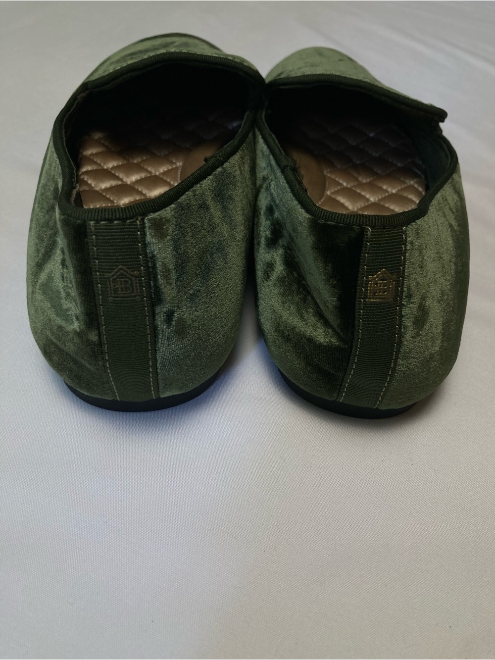 Birdies Olive Green Crushed Velvet Loafers Flats - Picture 3 of 6